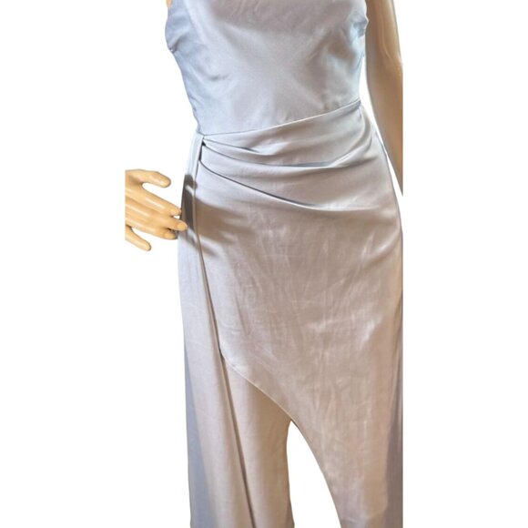 Azazie Silver Sheath One Shoulder Satin Formal Dress Size A0 - Picture 12 of 15